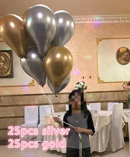 mix 2 50 шт в наборе, 5/10/12 дюймов, зеленого, фиолетового, синего цвета цвета: золотистый, Серебристый Хром латексные воздушные шары с металлическим отливом на день рождения Свадебная вечеринка Декор Babyshower - Цвет: mix 2