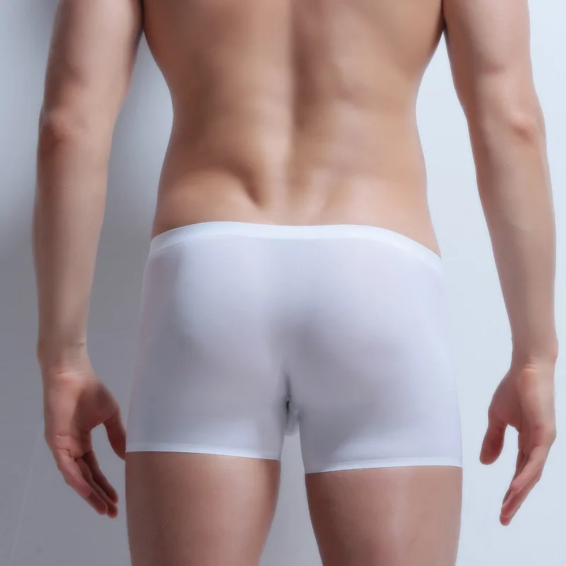 

Mens Seamless Ice Silk Boxers Solid Sexy U Pouch Breathable Male Underwear Thin Cueca Calzoncillos Transparent Man Underpants