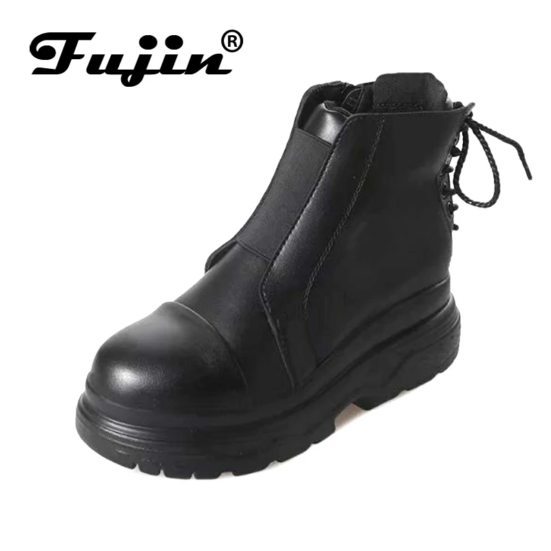 Fujin/Брендовые женские ботинки Зимние теплые из искусственной кожи на молнии
