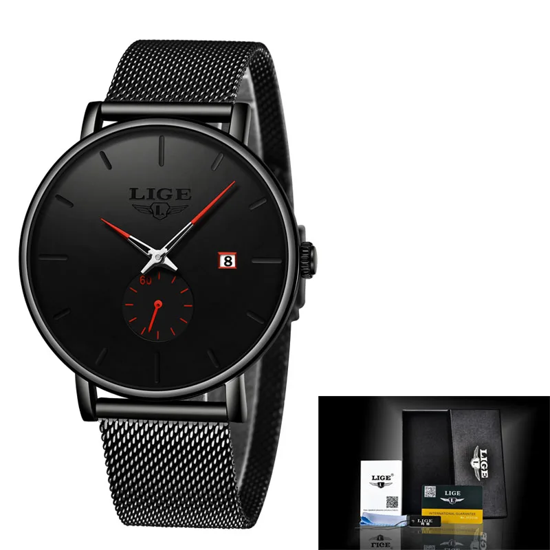 black red LIGE роскошные женские часы с металлической сеткой простые классические модные повседневные кварцевые часы высокого качества женские часы Relogio Feminino - Цвет: black red