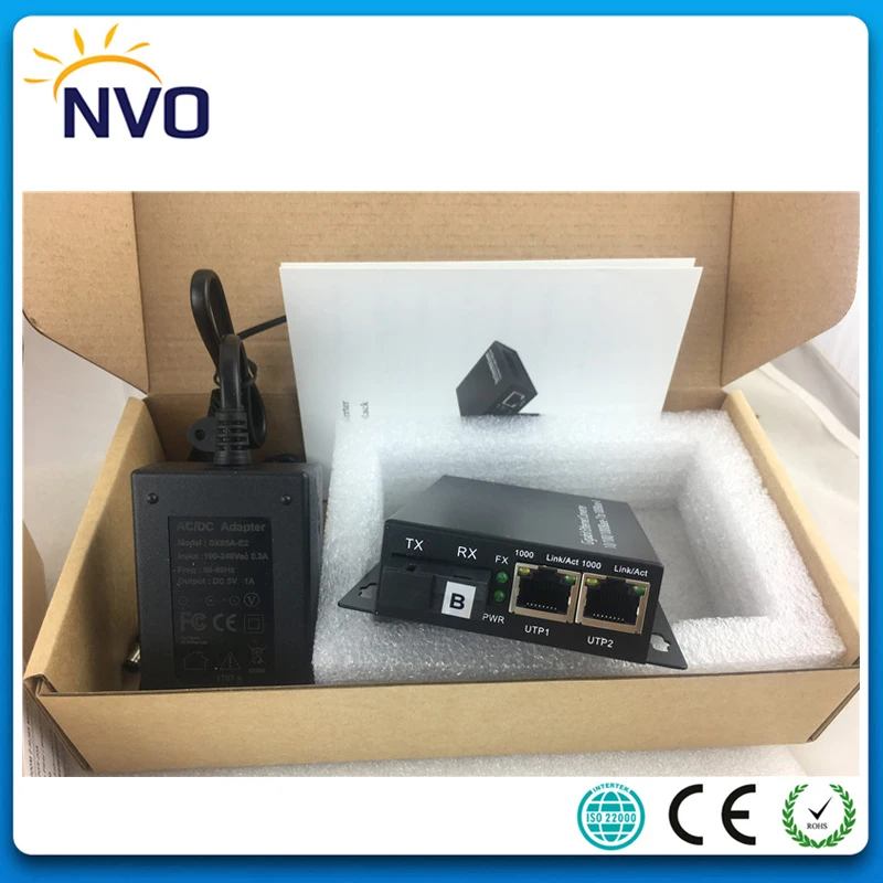 Гигабитный одиночный волоконный SC SM в 2 порта RJ45 20 км медиаконвертер евро зарядка