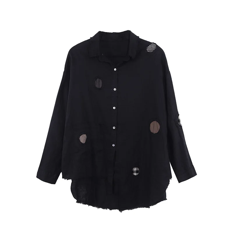 Рубашка мужская из хлопка и льна с длинными рукавами отверстиями | Мужская одежда