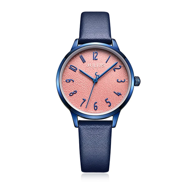 blue watch Julius женские кожаные часы с большим циферблатом, кварцевые часы, модные повседневные водонепроницаемые наручные часы, студенческие часы, часы Reloj - Цвет: blue watch