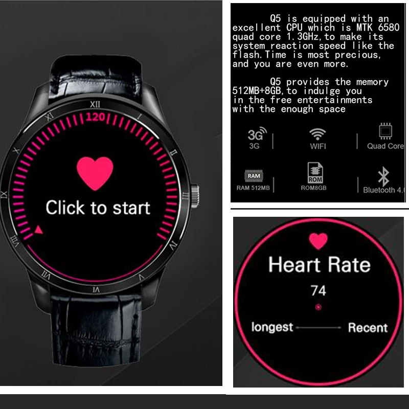 2017 android смарт часы Finow q5 smartwatch android5.1 2 г/3 г mtk6580 3 Г GPS WI FI 512 МБ + 8 ГБ pk kw88 для