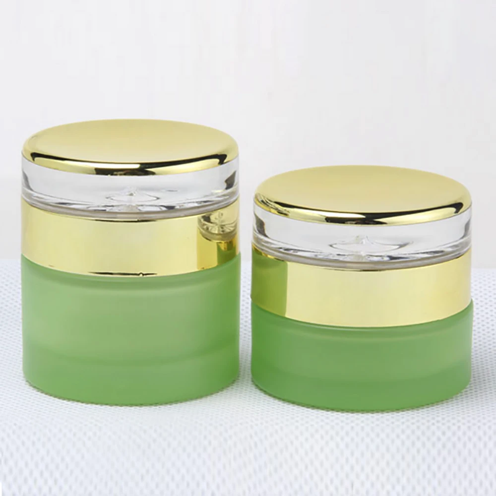 

Green glass cosmetic jar 50g, high quality 50g empty cosmetic jar with gold aluminium cap