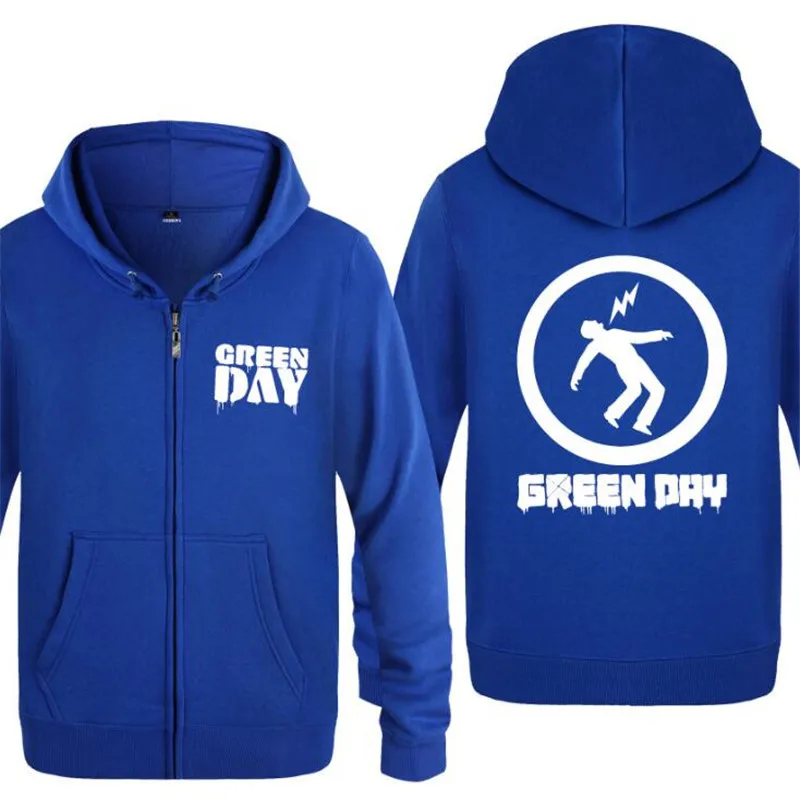 blue hoodie 14 Мужская толстовка с капюшоном Rock Green day, мужская флисовая куртка на молнии с длинным рукавом, пальто, толстовка, хип-хоп костюм для катания на коньках, большой размер - Цвет: blue hoodie 14