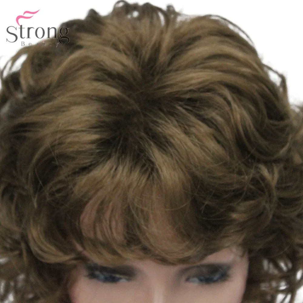 StrongBeauty женский синтетический парик натуральные волосы блонд/черный парик Короткие вьющиеся парики