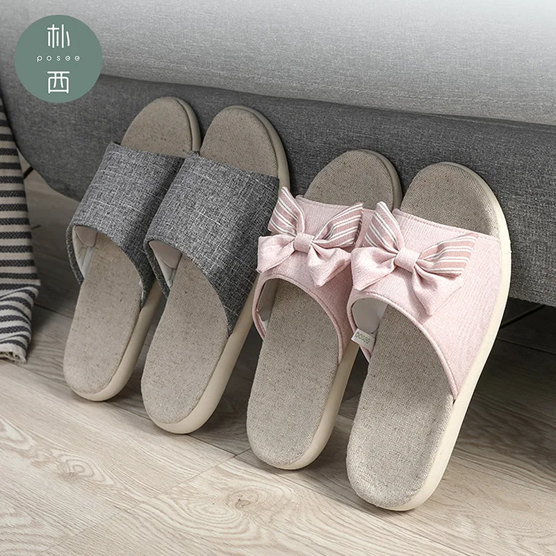 POSEE/Новинка Женские хлопковые и льняные тапочки Модные домашние в полоску