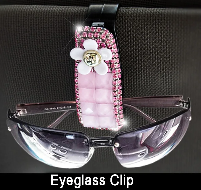 eyeglass clip Розовые хрустальные Чехлы рулевого колеса автомобиля для девочек, дамские автомобильные аксессуары, блестящие стразы, пепельница, украшение интерьера автомобиля - Название цвета: eyeglass clip