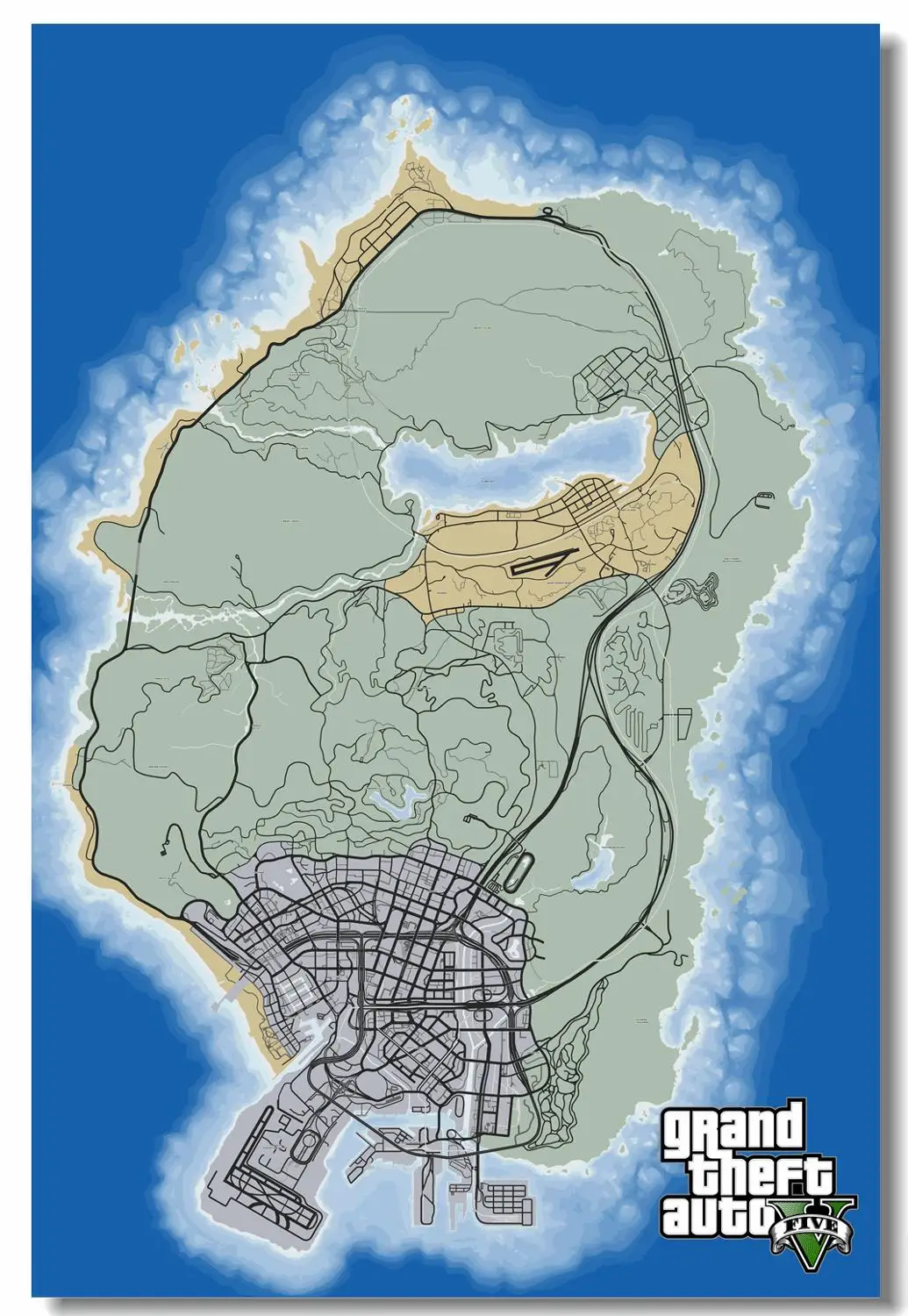 Обои на заказ с постером GTA San обладающих игровая карта наклейка стену Grand Theft Auto V