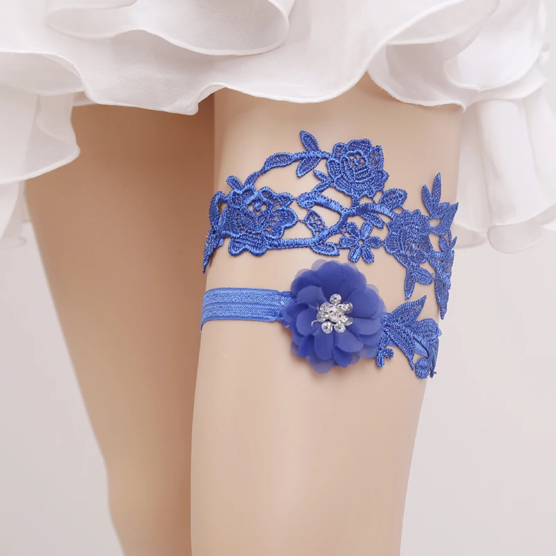 Подвязки высокого качества для невесты синие кружевные цветочные свадебные