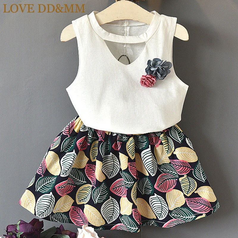 Комплекты для девочек с надписью LOVE DD& MM Новинка года, летняя детская одежда однотонные футболки с корсажем для девочек+ хлопковые короткие юбки, комплекты - Цвет: Белый