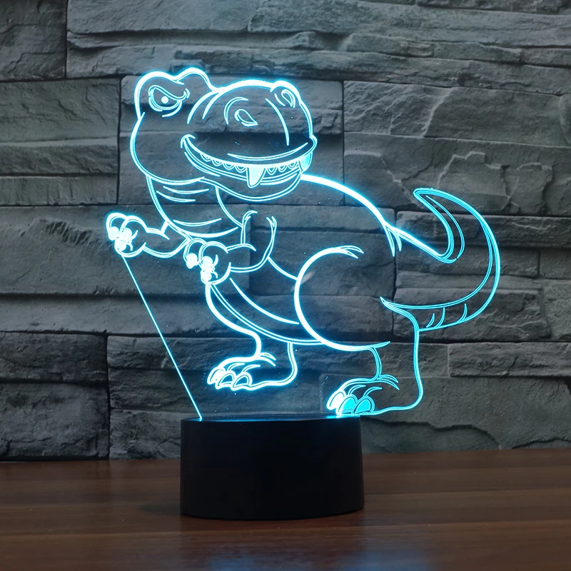 Светодиодная лампа Tyrannosaurus Rex 7 меняющихся цветов 3d иллюзия светодиодная Ночная