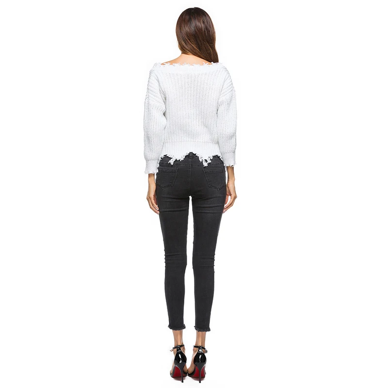 FANTASYONE Tassel Oversize Sweater Women V-neck Pullover Feminino Pull Femme 2017 Jumpers Short White Knitwear Sueter Mujer Fall | Женская
