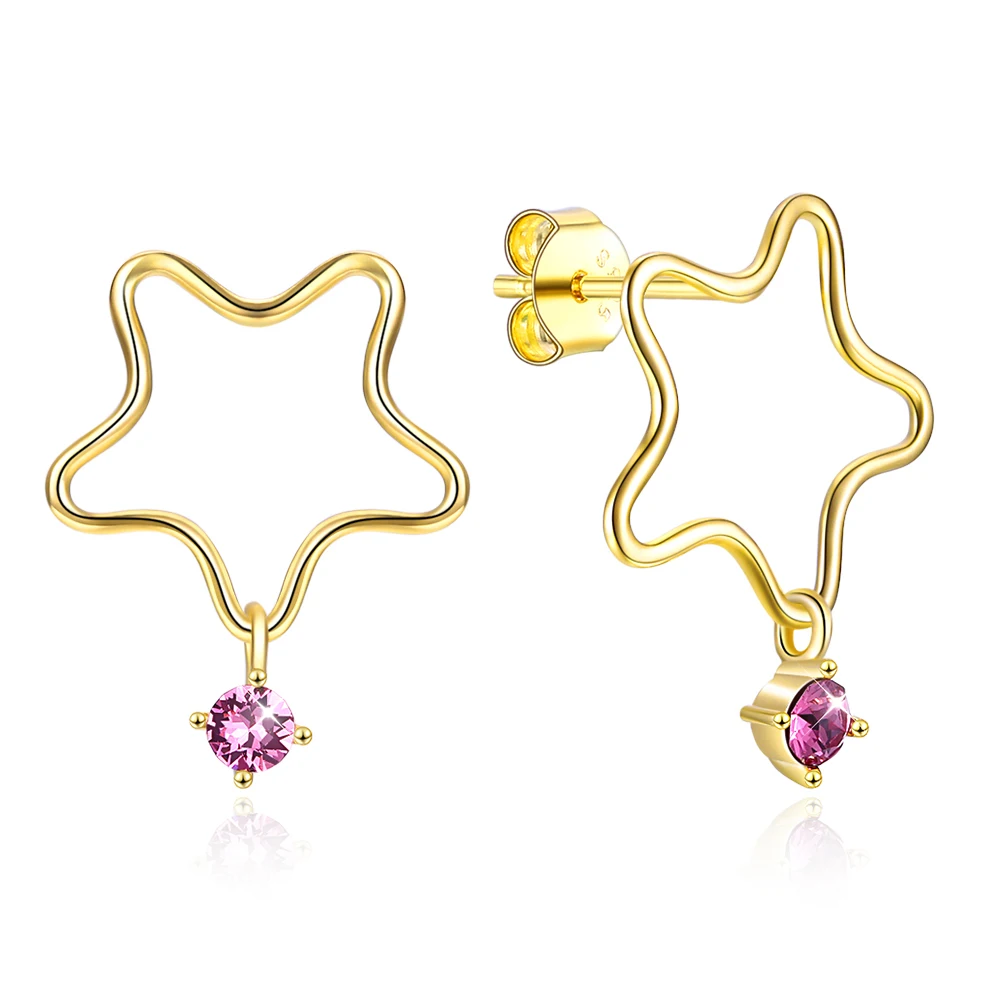 Серьги гвоздики со звездой из фиолетового кристалла Swarovski Elements S925 стерлингового