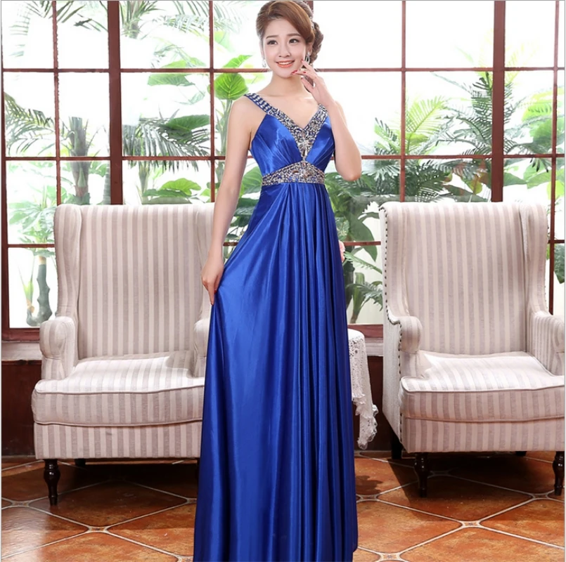 Diamonds Satin V-Neck 2018 new Women's elegant long gown party proms for gratuating date ceremony gala evenings dresses up 074 | Женская