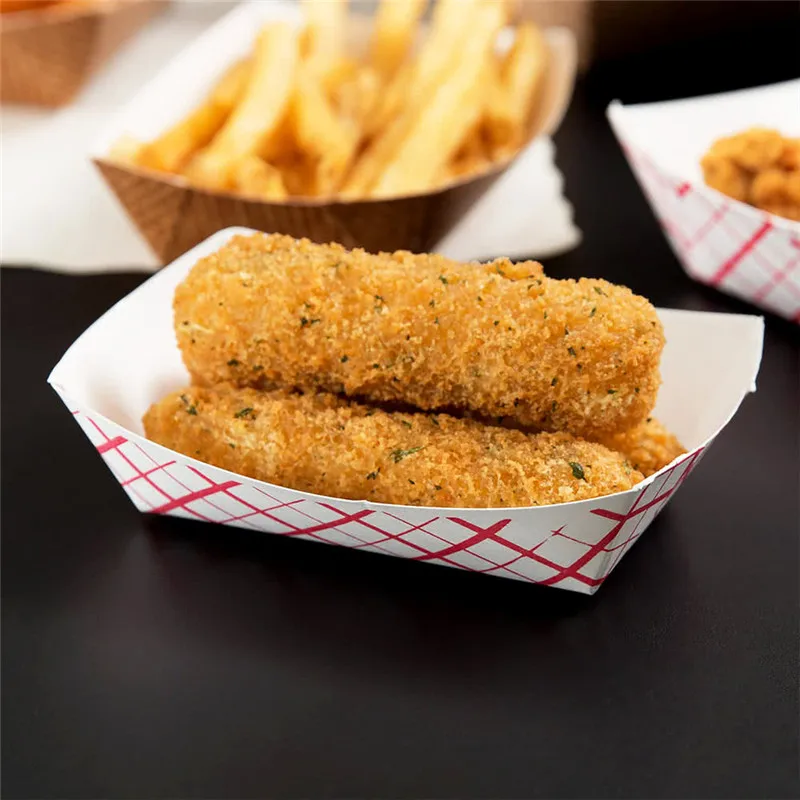 1/4LB 1/2LB LIB 3LB 12 шт красный плед напечатанный одноразовый Бумажный лоток для еды лодка фаст-фуд лотки-контейнеры вечерние принадлежности для пикника
