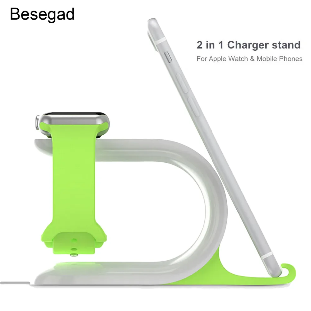 Besegad подставка для часов зарядная док станция Apple Watch 1 2 3 4 iWatch iPhone 5 5S 6 6S 7 8 Plus X 10