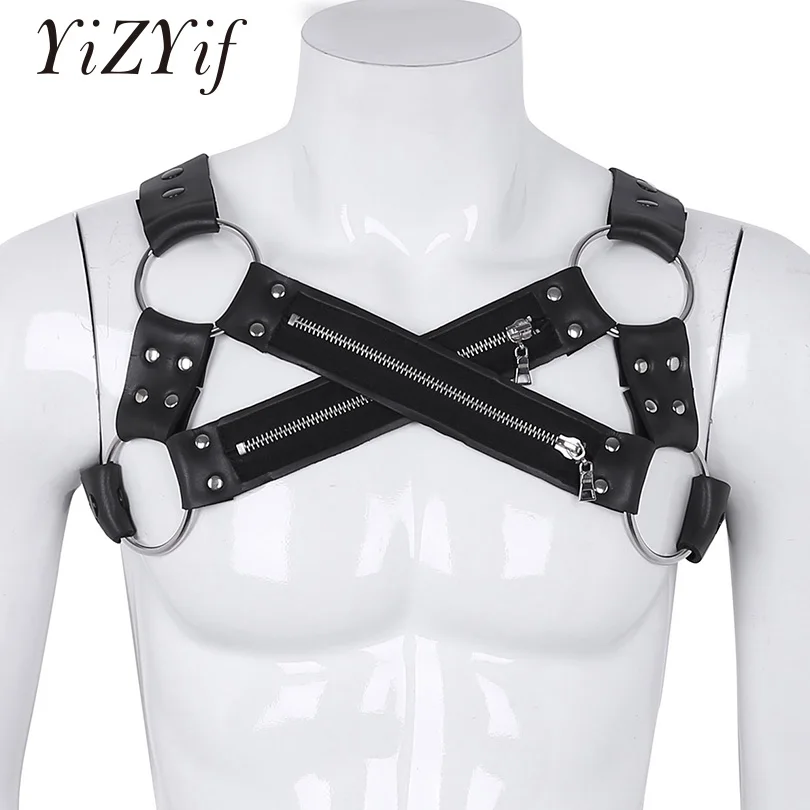 YiZYiF мужской Фетиш Zentai жгут из искусственной кожи Arnes гей костюм X форма плечо тело