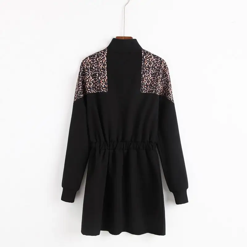 Женские винтажные платья с леопардовым принтом Лоскутная молния планка на