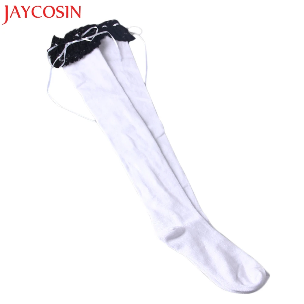 Jaycosin 2017 женские хлопковые кружевные высокие колготки черные белые Прямая