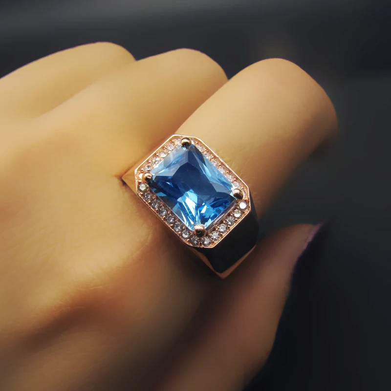 925 Sterling silver blue topaz Ring fashion gift for women jewelry Rose Open ring Fine Jewelry j081004agb | Украшения и