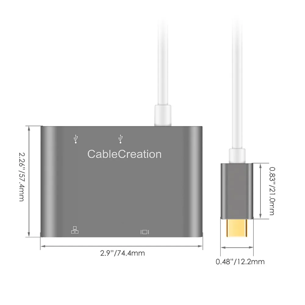 Адаптер с USB C на VGA Type (совместим Thunderbolt 3) Ethernet + 3 0x2 мультипорта совместимый MacBook Pro