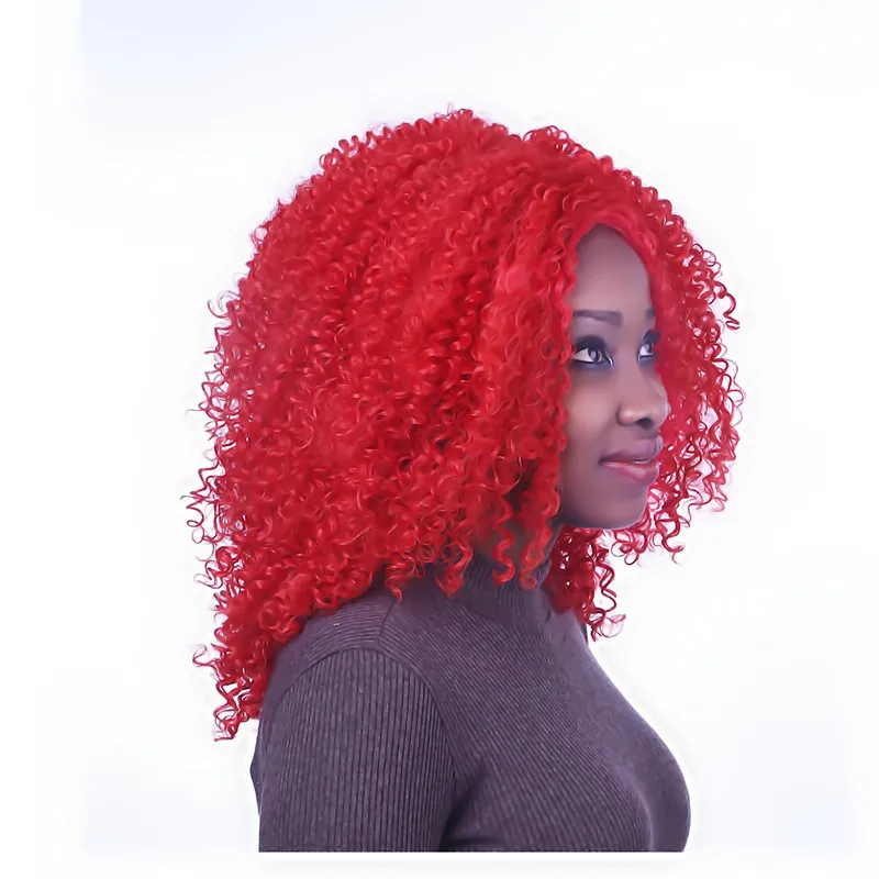 Top High Quality Afro Wigs 16" Curly Red Hair Wig African American For Black Women Synthetic Realistic |