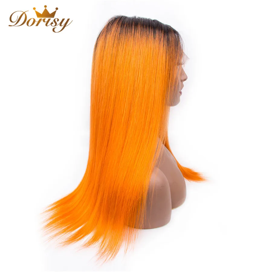 Human Hair Wigs Brazilian Straight T1b/Orange Pre plucked Non Remy Middle Part Natural Headline Lace |