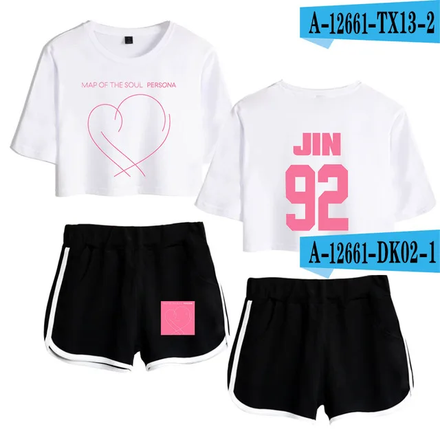 12 JIMIN J-HOPE, летняя верхняя одежда из двух предметов, футболка и шорты, женский костюм, укороченный топ+ шорты, спортивный костюм - Цвет: 12