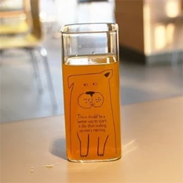 dog glass Креативная Скандинавская чашка с животным завтраком, соком, молоком, мультяшная стеклянная чашка с рисунком, трендовая парная чашка, квадратная пивная чашка 350 мл A11274 - Цвет: dog glass