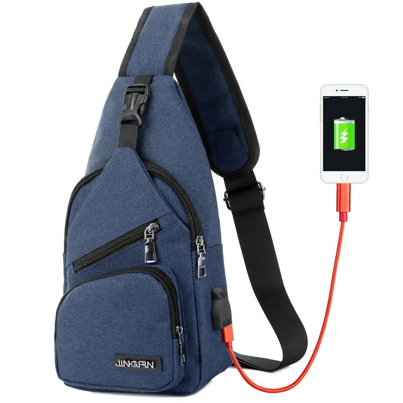 Blue chest bag ZDARLBO, мужские и женские сумки через плечо, повседневная Противоугонная сумка через плечо, зарядка через usb, нагрудная сумка, деловая дорожная Мужская нагрудная сумка - Цвет: Blue chest bag