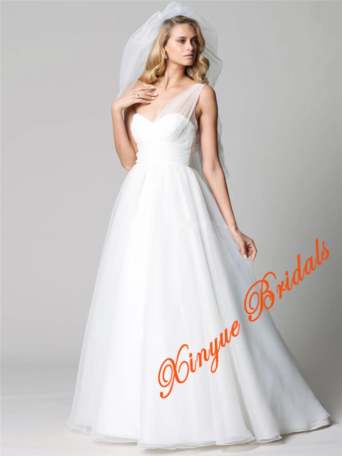 Princess Style Sheer One Shoulder Empire Waist Fit and Flare Soft Tulle Sweep Train Wedding Dress | Свадьбы и торжества