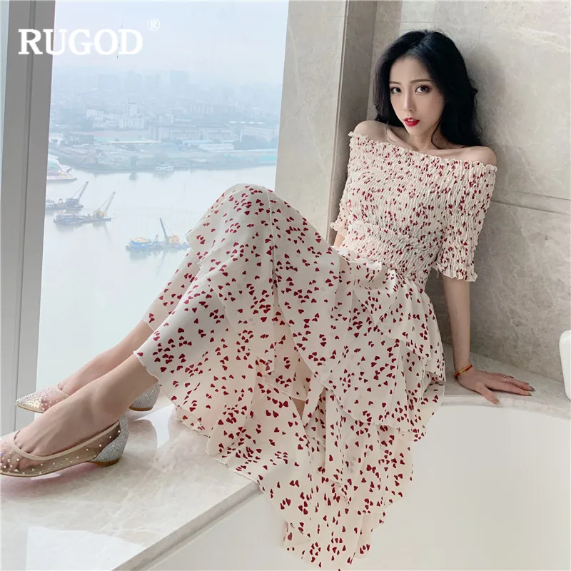 Женское платье до середины икры RUGOD элегантное с открытыми плечами каскадными