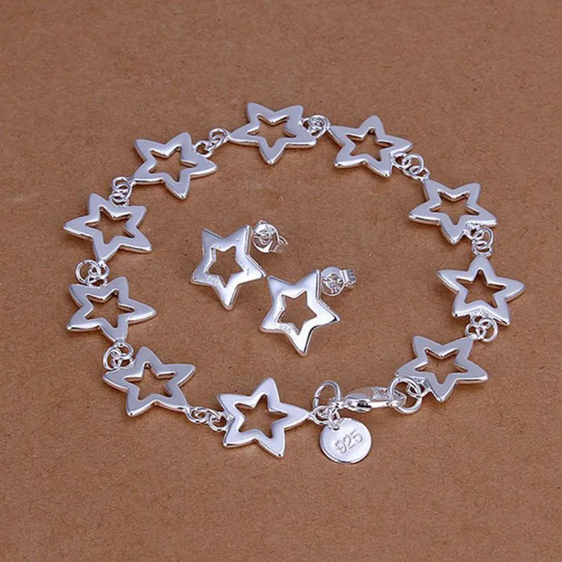 Silver plated jewelry sets sterling-silver-jewelry set Stars Link Earrings Bracelet S146 /MKDDVKRI E107 Bracelet183 | Украшения и