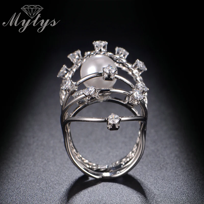 Mytys креативное многослойное кольцо с цветком сердцем и жемчугом на половину