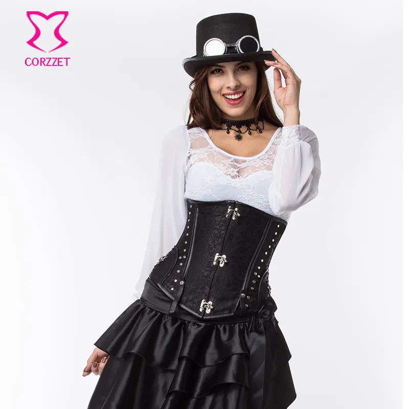 Корсет корректирующий черный/парчовый в стиле стимпанк пояс для талии