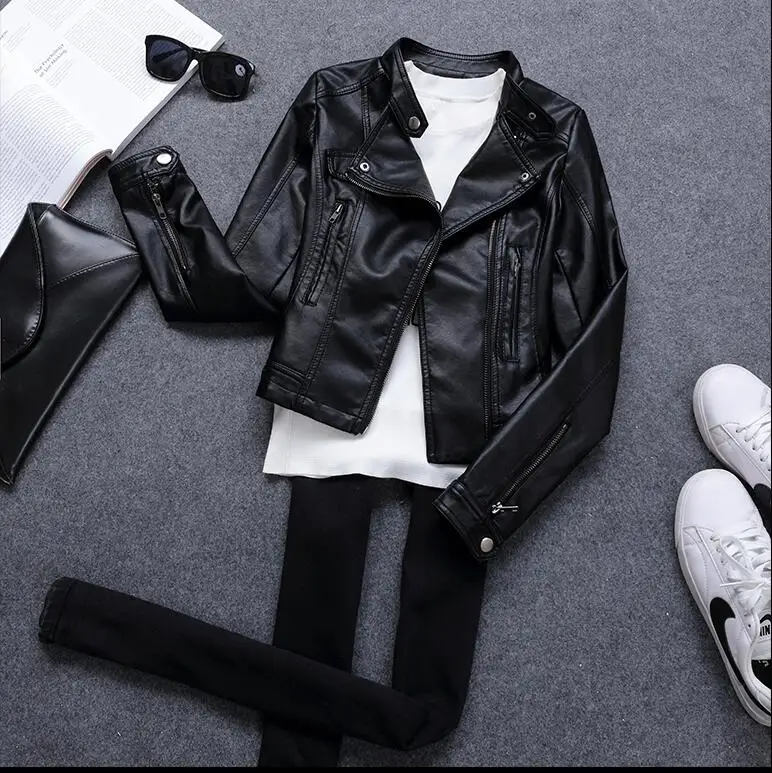 Fitaylor новая осенняя Женская куртка из искусственной кожи короткая розовая