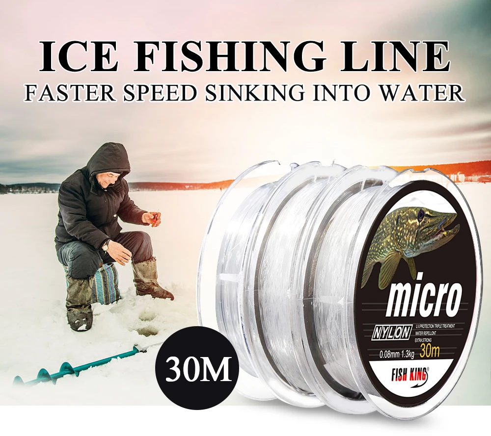 FISH KING нейлоновая ледяная леска, Удочка 30 м для подледной рыбалки DAI/0,08 мм-0,25 мм
