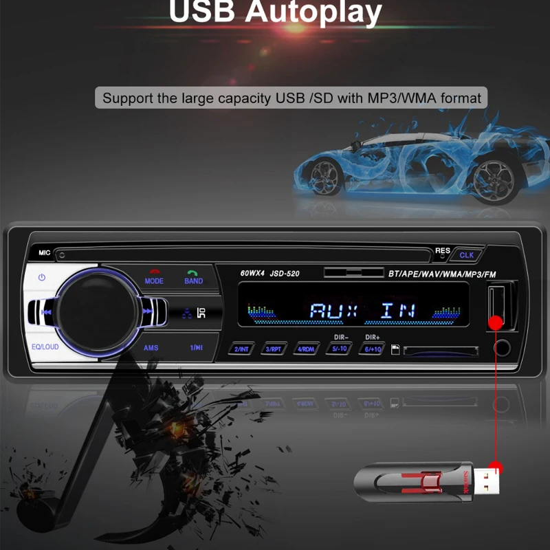 1 din автомагнитола JSD-520 Автомагнитола автомобиля стерео bluetooth аудио mp3 плеер usb sd aux вход oto teypleri Авто Радио автомобильный рекордер