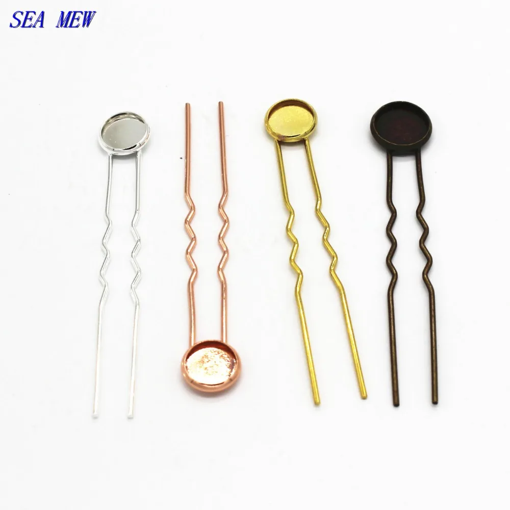 SEA MEW, 20 шт., 10 мм, 12 мм, 14 мм, круглый кабошон, основа, палочки для волос, установка, 6 цветов, покрытое медным ювелирное изделие в виде заколки, аксессуары
