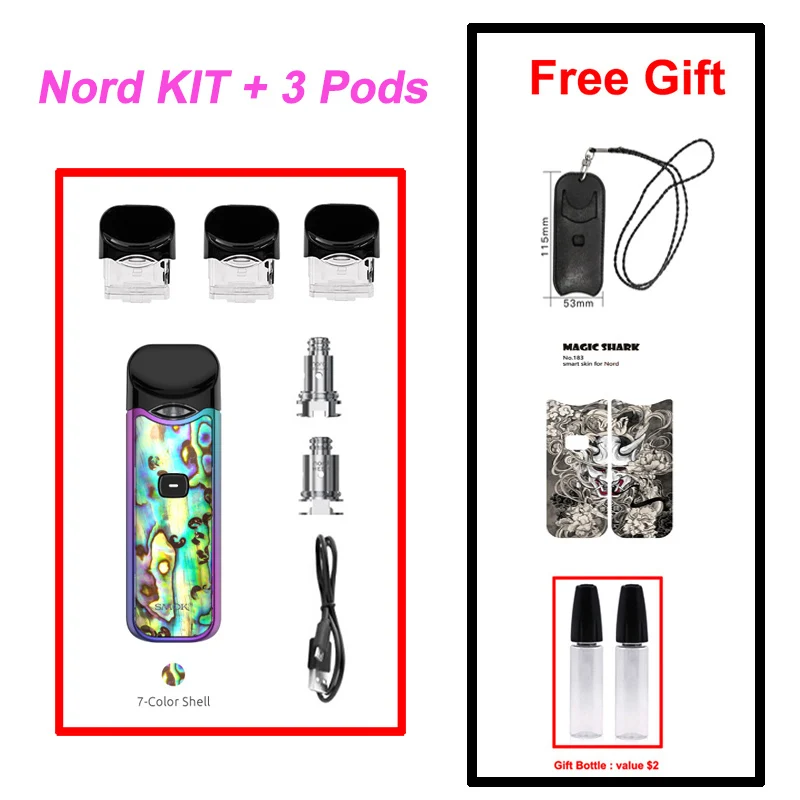 7-Color Shell SMOK Nord Pod Vape 1100 мАч батарея 3 мл Pod система обычная сетка катушка электронная сигарета комплект испаритель VS SMOK NOVO Minifit комплект - Цвет: 7-Color Shell