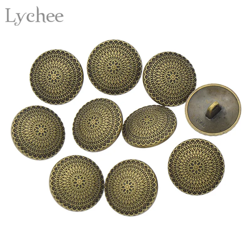 Круглый Цветок Lychee Life 10 шт. резные пуговицы металлические с хвостовиком для