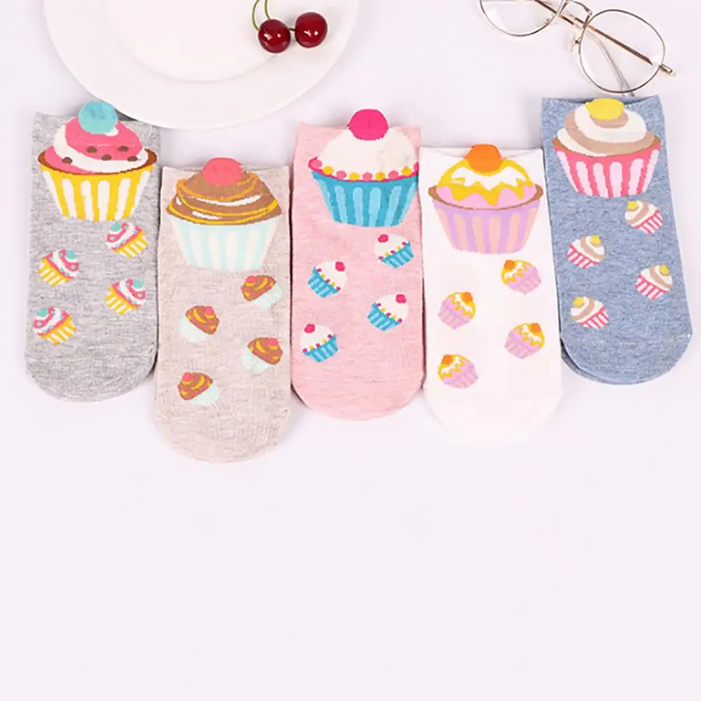 

Lovely Cartoon Cupcake Women's Cotton Breathable Deodorant Short Ankle Socks new