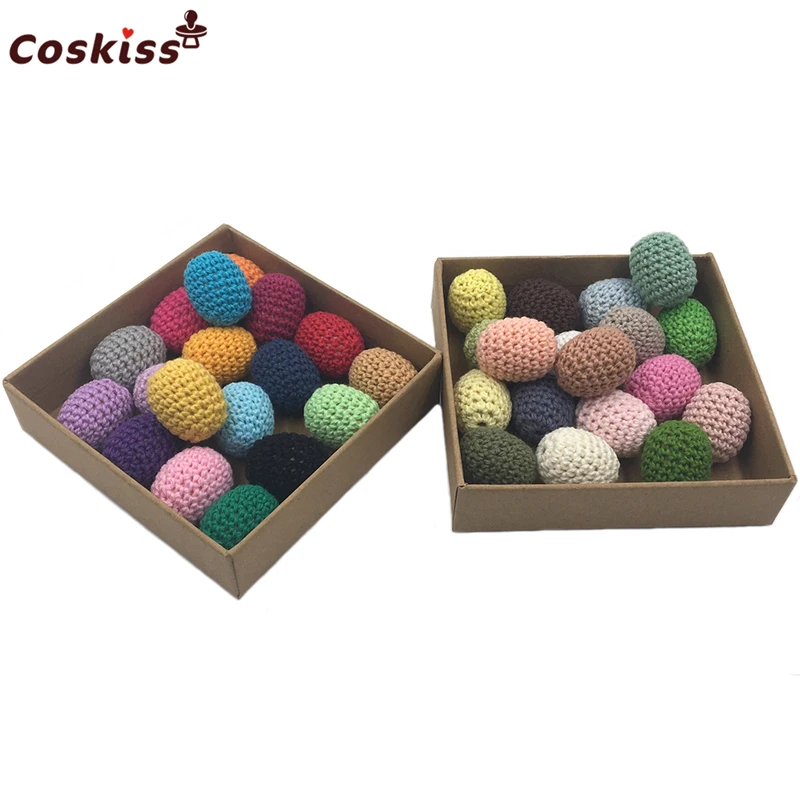 Cuentas de madera para dentici&oacute;n de beb&eacute;, mordedor artesanal de color arco&iacute;ris de ganchillo, Bola de punto de 25x20mm (0,98X0, 79 pulgadas) para collar de dentici&oacute;n de beb&eacute;, decoraci&oacute;n-2