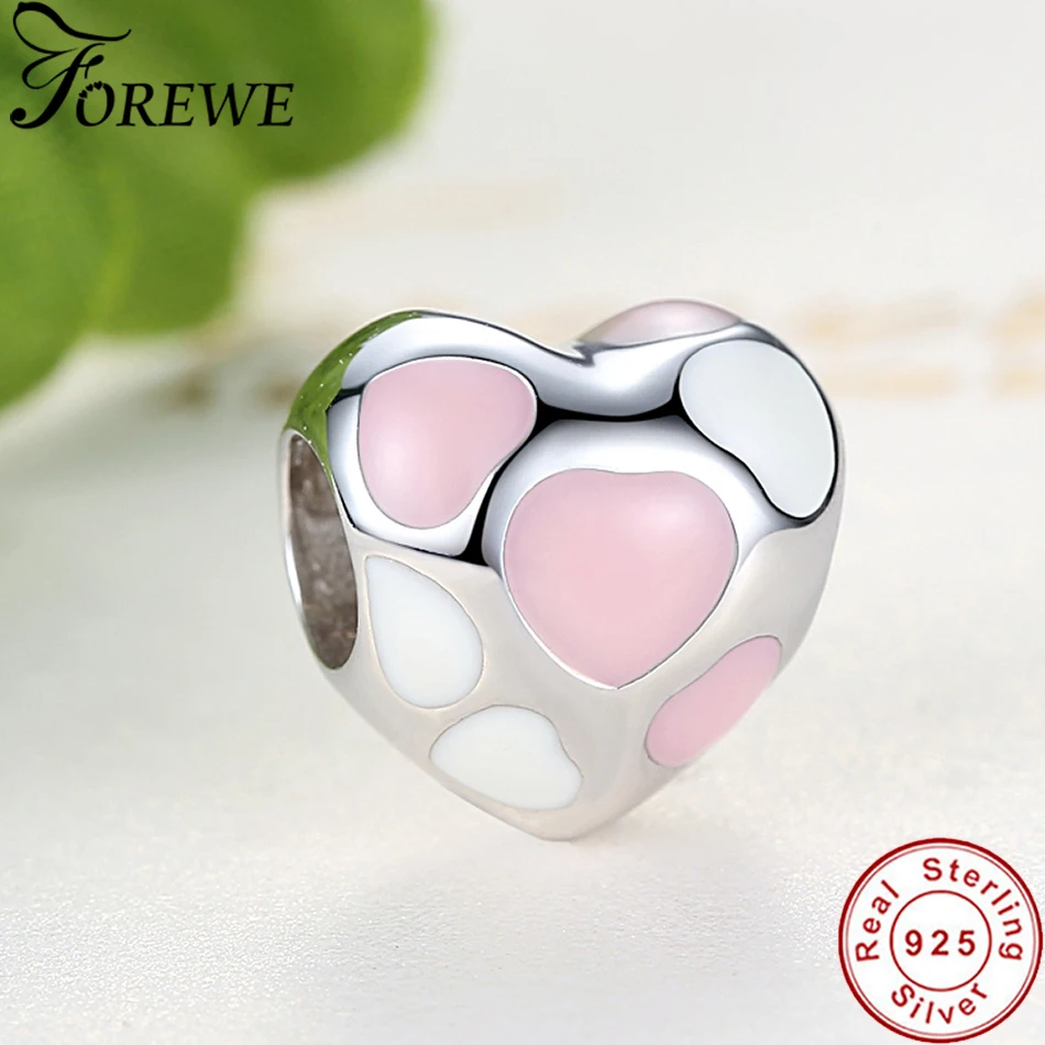 FOREWE Европейское розовое эмалированное сердце бусины подходят для Pandora