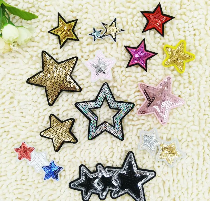 5pcs Sequins five-pointed star cloth stickers clothing shoes and hats accessories sequins embroidered stars embroidery | Дом и сад