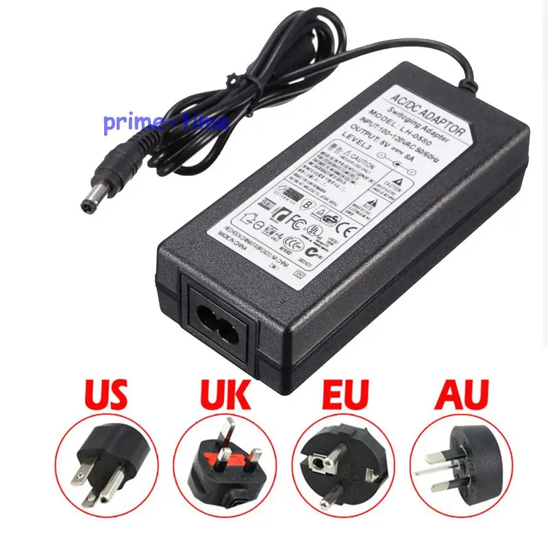 5 в 8A 40 Вт адаптер питания AC к DC LED источник EU/US/AU/UK Разъем для WS2812B WS2811 LPD8806 WS2801