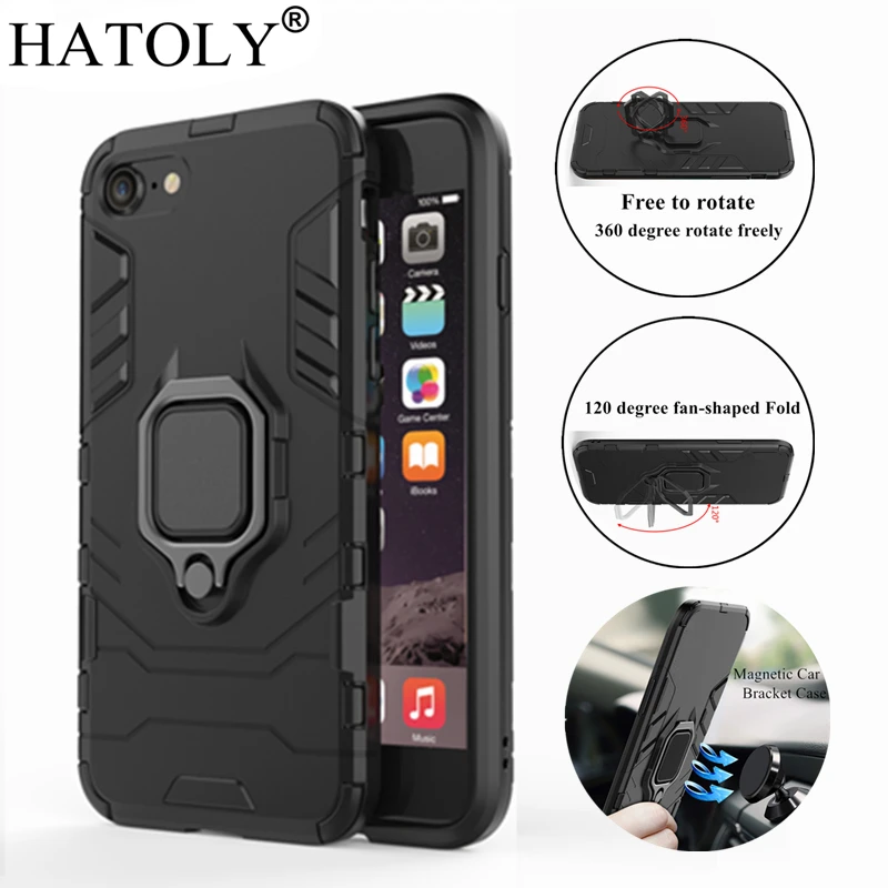

Чехол HATOLY для Apple iPhone 7, чехол для iPhone 8, чехол с магнитным кольцом на присоске, Чехлы, силиконовый Жесткий бронированный чехол для iPhone 7, 8