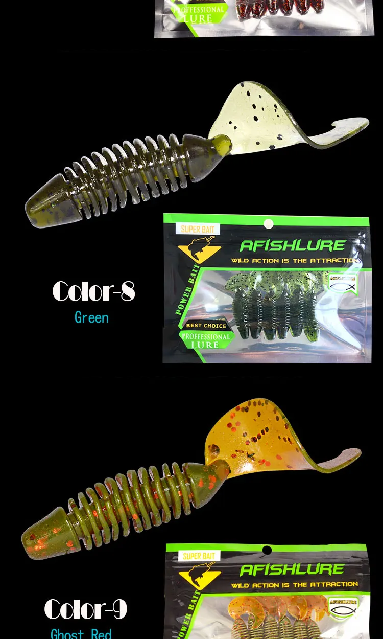 6 шт./лот Afishlure винт хвост Мягкая приманка личинка 60 мм 3 г jerkbait воблер с джиг-головкой Capuchin Maggots рыболовные силиконовые приманки